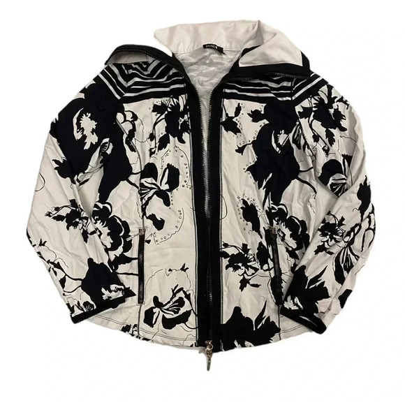 Bylyse Floral Black White Rhinestone Zip Up Jacket Size Medium - Picture 5 of 8